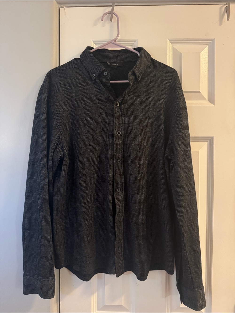 Vince Men's Dark Charcoal Plaid Button-Down Shirt